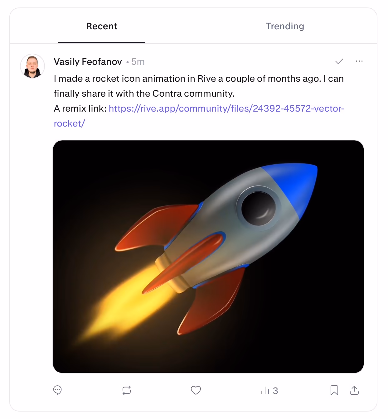 A post screenshot of the rocket