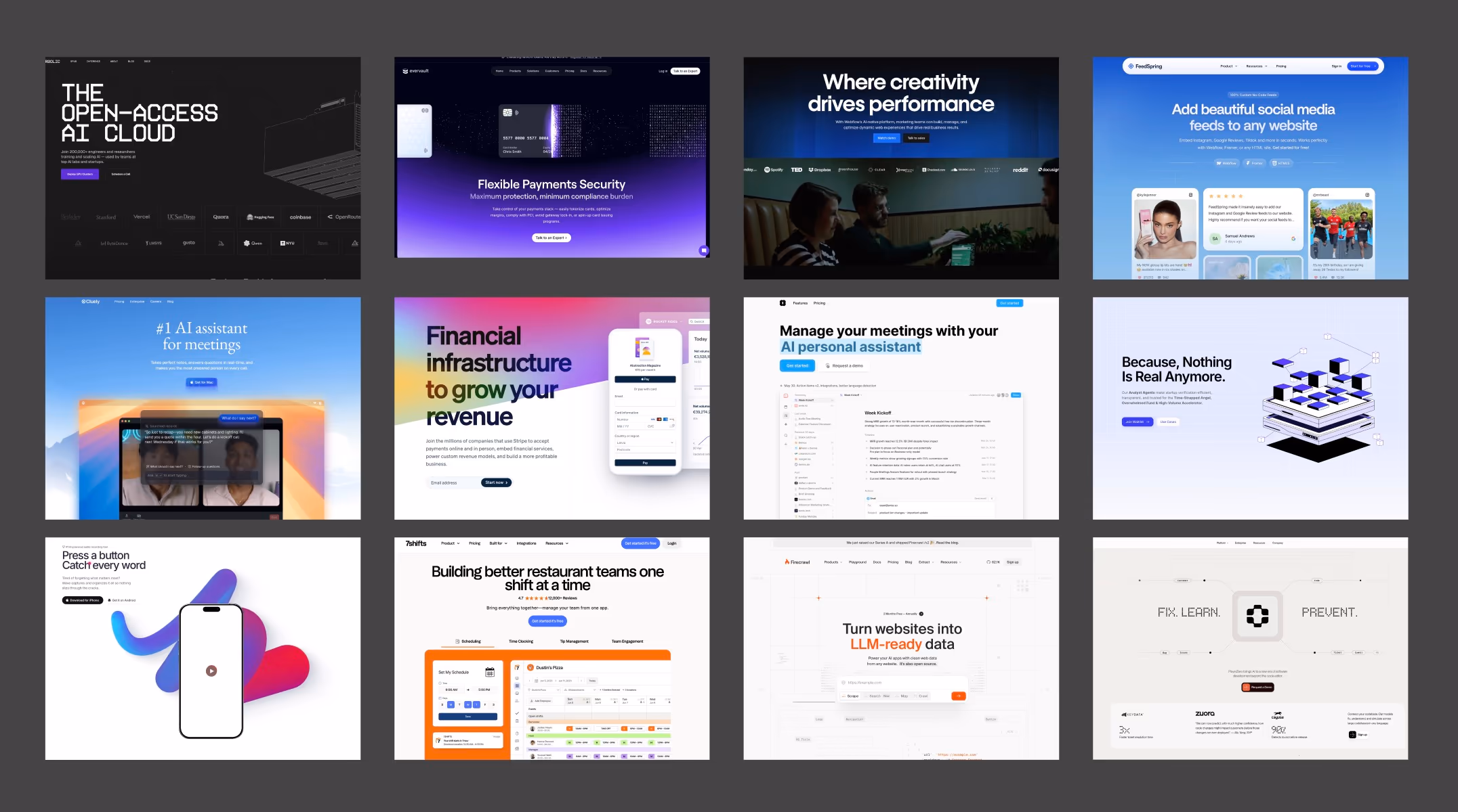 Landing pages moodboard for SaaS website redesign